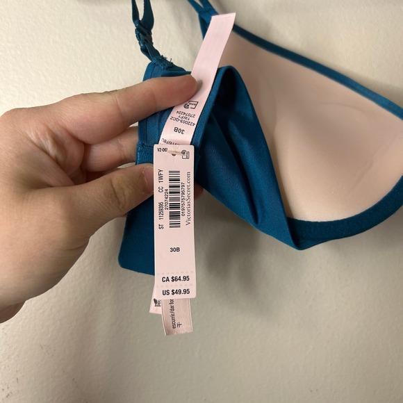 Victoria's Secret Bombshell Push Up Bra Teal Satin Plunge 30B - Picture 6 of 8